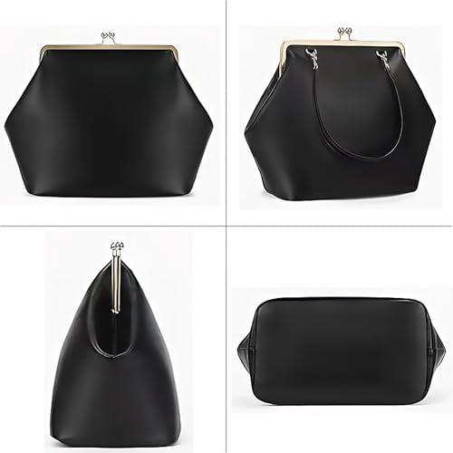 Kiss Lock Frame Handbag, PU Leather Shoulder Tote Bag Messenger Hobo Clutch Purse for Women Formal Work Leisure - color: Pu Beige