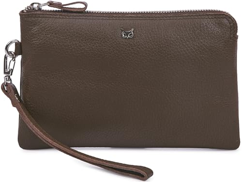 Leather Wristlet Wallet for Women Clutch Handbag Purse with Cell Phone Slot | Genuine Top Grain Leather, 8 Credit Card Slots, Detachable Strap, YKK Zipper, Gifts for Women - color: Brown Nappa