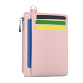 Hancynir Minimalist Slim Wallet Women Credit Card Holder, RFID Small Cute | Zipper Pocket Wallet, Thin Travel Coin Purse, Ladies Women Gifts, Key Chain Card Case, 6 Card Slots, ID Window, PU Leather - color: 01-Lichee PNK