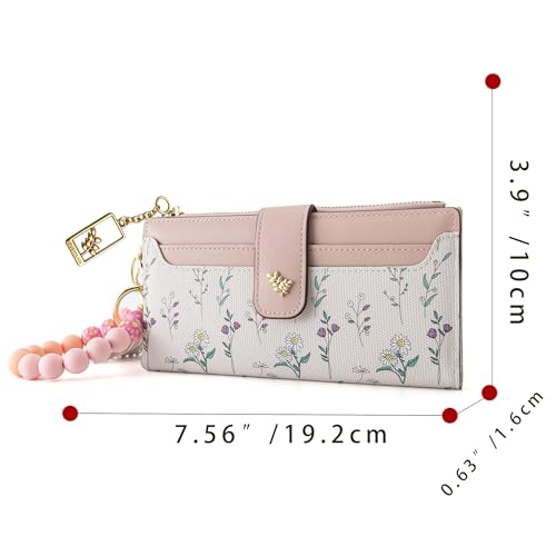 Womens Wallet RFID Blocking Slim Thin Floral Pattern | Card Holder Bifold with Coin Zipper Pocket Long Ladies Wallets for Girls Pink - color: Pink