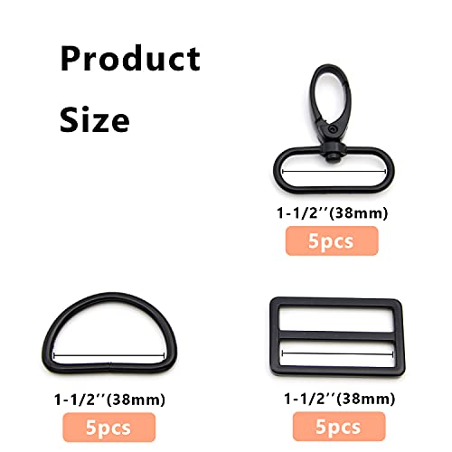 15Pcs Metal Swivel Snaps Hooks with D Rings and Tri-Glides Slide Buckles for Key Lanyard Purse Bag Straps Dog Collars DIY Sewing Hardware Craft (1-1/2 inch, Electrophoresis) - color: Electrophoresis, size: 1-1/2 inch