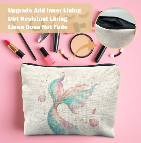 Coastal Beach Mermaid Tail Makeup Bag for Women | Mermaid Gifts for Women,Glitter Blue and Pink Ocean Mermaid Tail Seashell Cosmetic Toiletry Bag Zipper Pouch - color: Mermaid Tail Seashell