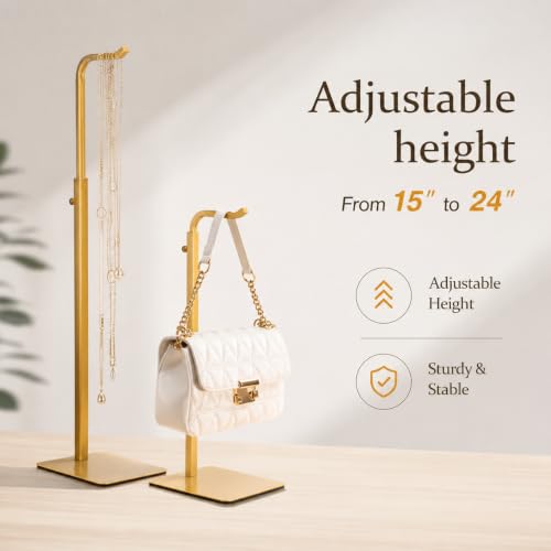Adjustable Tabletop Purse & Banner Display Stand, Gold | Multi-use tabletop rack holds handbags, birthday banners, lanterns and wreaths for home, parties or retail. - color: Gold