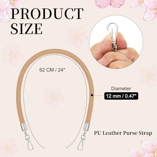 PATIKIL Braided Purse Straps 62cm / 24", PU Leather Handbag Handles Replacement with Silver Buckle for DIY Purse Handbag Tote Making Accessories, Beige - color: Beige, size: 24 Inch