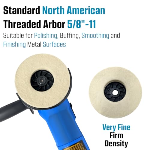 LINE10 Tools 4pk Felt Buffing Disc 4-1/2 inch with 5/8-11 Threaded Arbor for Angle Grinders