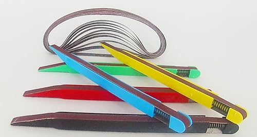Sanding Stick Detailer 5 Piece Set with 2 Extra Replacement Belts Per Stick, 5 Grits 120, 240, 320, 400 & 600 Grits for Sanding Wood, Metal & Plastics, (Made in The USA)