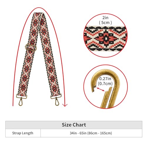 ZOOEASS Bronze Buckles Purse Strap, 2" Wide Crossbody Handbag Strap Adjustable Replacement Shoulder Strap Vintage Embroidery - color: 5cm-color4