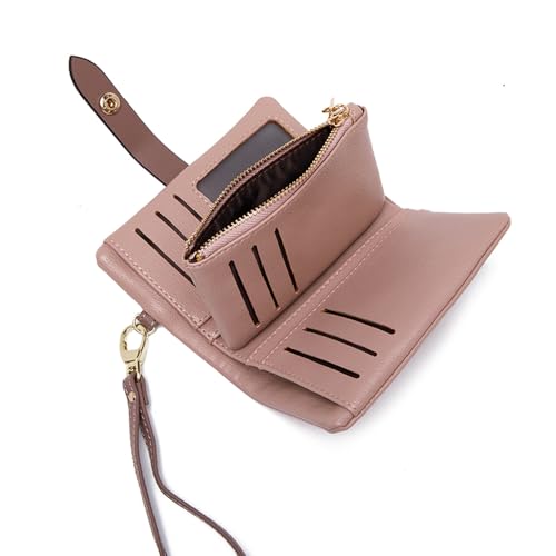 TPKUENL Wallets for Women Small Bifold Rfid Leather Zipper Coin Pocket Wrist Strap(Pink) - color: Pink