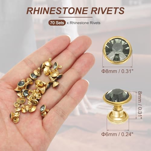PATIKIL 8mm Leather Rivets, 70 Sets Rhinestone Rivet Studs Double Cap Spikes Rivet for Leather Crafting for Decor Repair DIY Clothing Belts Bags Shoes, Gray Gold Tone - color: Gray, size: 8mm