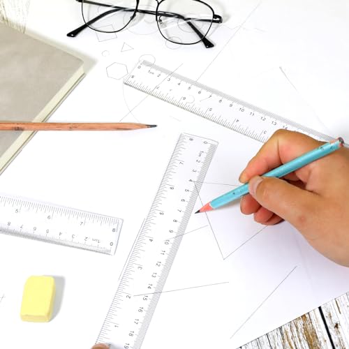3 Pack 8 Inch Ruler Set Plastic Straight Ruler Transparent Measuring Tool Acrylic Clear Ruler for School Office Student(Transparent) - size: 3 x 8 Inch