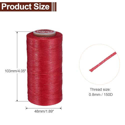 uxcell Flat Leather Sewing Waxed Thread, 270m / 295 Yards Polyester Wax String, 150D Wax Stitching Cord for Leather Crafts, Bookbinding, Bracelets Braided, Red - color: Red
