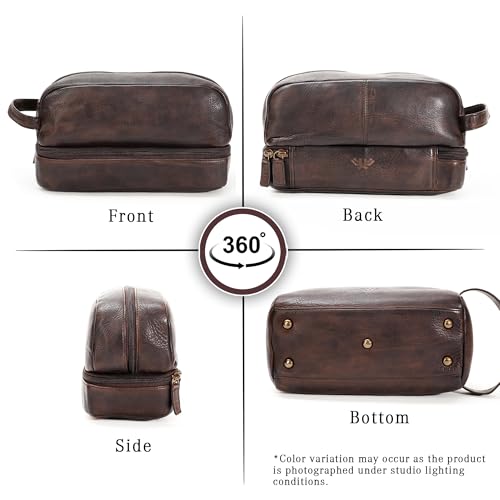Premium Handmade Leather Toiletry Bags for Men and Women, Genuine Leather Dopp Kit and Shaving Bag for Men, Travel Cosmetic Bag for Women's and Men's, Retro - Cognac - color: Retro - Cognac (Large)
