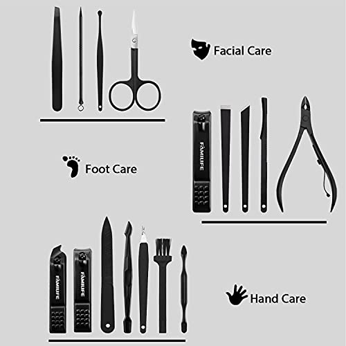 FAMILIFE Gifts for Men, Manicure Set Clippers Manicure Kit Nail Clipper Sets 16pcs Mens Grooming Kits Professional Stainless Steel Nail Kit Brown Leather Case Travel Kits - color: Medium Brown