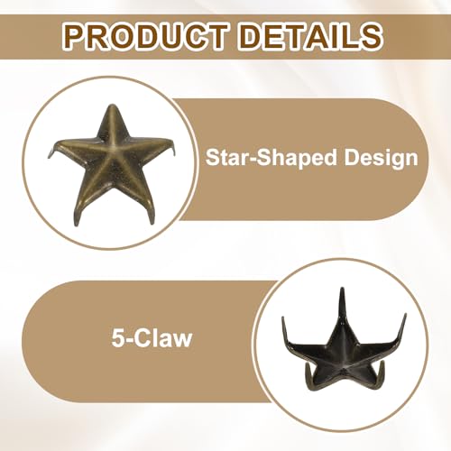 uxcell 100Pcs Metal Star Studs Claw 15mm 5-Claw Punk Studs Rivets Bronze - color: Bronze, size: 15mm