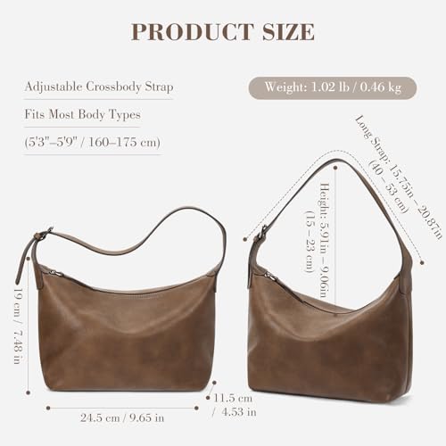 Genuine Leather Hobo Bags for Women Slouchy Shoulder Purses Crossbody Handbags with Adjustable Strap for Work Casual | Shoulder Bag - color: Brown
