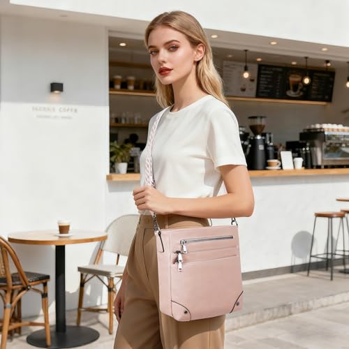 TANTOMI Crossbody Bag for Women PU Leather Travel Purse | Trendy Women's Shoulder Handbags, Comfort Adjustable Wide Strap, Water-Resistant, Multi Pockets for Daily Use & Travel - color: Dusty Pink