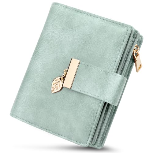 HUANLANG Small Wallets Women RFID Blocking Ladies Wallet with Zipper | Women’s Wallet Credit Card Holder, Leather, ID Window, Zipper Coin Pocket,Bifold,Perfect Gifts,Fits Small Purses,Travel,Green - color: Light Green