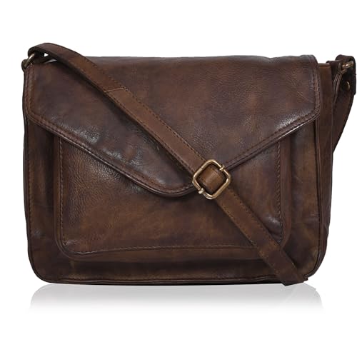 Ozora Genuine Leather Crossbody Purse for Women, Shoulder Bag - color: Brown Wash