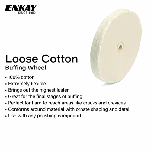 ENKAY - 8" Loose Cotton Buffing Wheels (2 Pack) for Polishing Metal and More, for Use with Polishing Compounds, Buffing Machines & Bench Grinders (40 Ply Each)