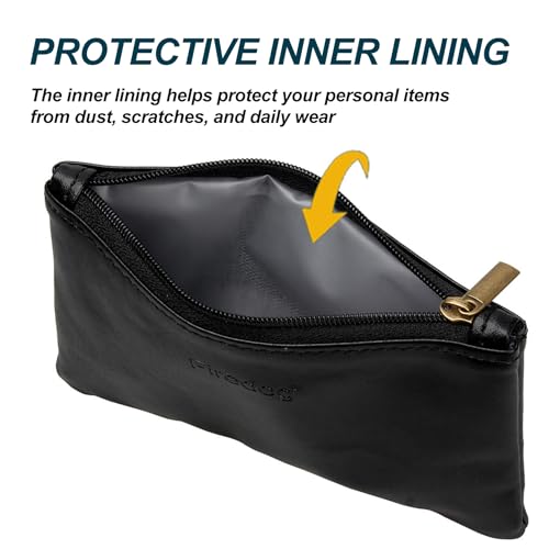 FIREDOG Leather Storage Pouch Zipper Case Handmade Vintage Organizer Carrying Travel Wallet Roll-Up Holder for Coins Cables Small Accessories Black Regular Size - color: Black