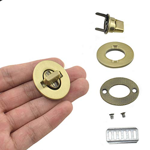 HAHIYO Twist Purse Closure Turn Locks Clip Clasps Easy Install with Online Instructions Picture for Wallet Briefcase Clutch Handbag Book 1.4 Inch Length Metal Sturdy Antique Brass 2 Sets with Washers - size: 1.4 inch length Antique Brass
