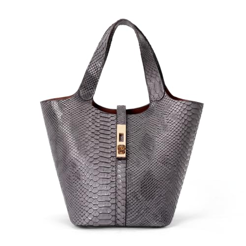 Tote Bag for Women Top Handle Handbag Satchel Bag for Women Vegan Leather Lock Design Bucket Purse for Work Evening - color: B