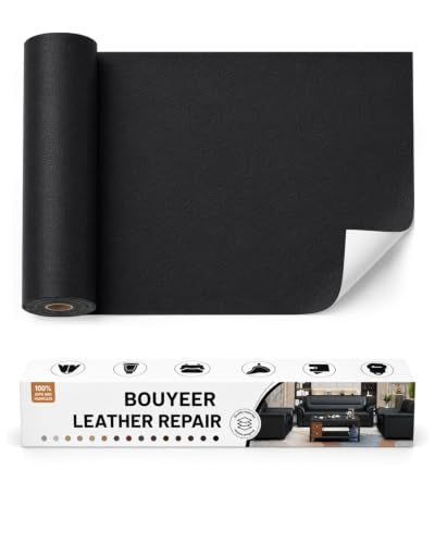 BOUYEER Leather Repair Patch Tape Kit,Self Adhesive Leather Repair for Sofa，Car Seat,Office Chair,Furniture,Jacket,Waterproof Strong Adhesive Vinyl Repair Kit. 17 in x 79 in,Black - color: Black, size: 17 in x 79 in