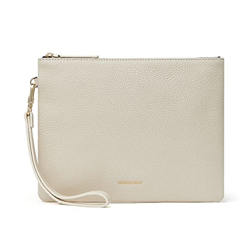 DORIS&JACKY Women Leather Clutch Purse and Phone Wallet with Wristlet Strap - color: Off-white