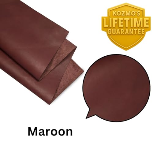 Genuine Leather Hide | 1.3-1.5 mm Thick | Full Grain Leather Sheet & Pieces for LeatherCrafting and Leatherworking Projects by Kozmo (Maroon, 06"X12") - color: Maroon, size: 06"X12"