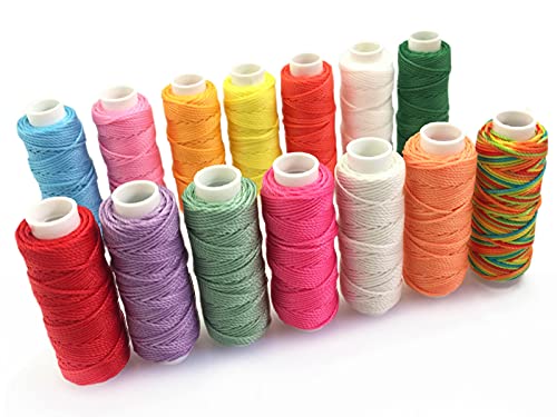 FQTANJU Wax Thread 14 Colors Waxed Cords Polyester Leather Sewing Thread Wax Strings for Macrame, DIY Bracelets Making, Bookbinding, Handcraft or Leather Projects