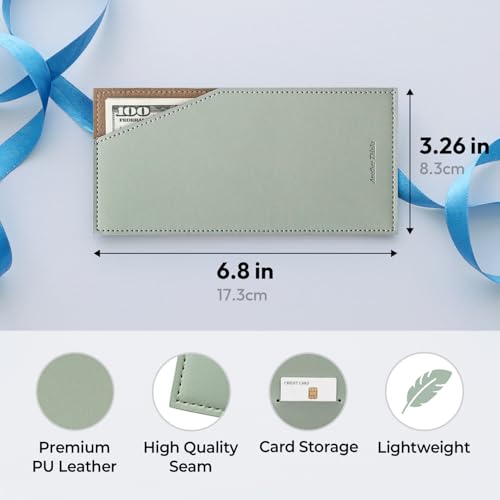 PU Leather Card & Cash Envelope for Travel and Budgeting Mint Grey | Reusable Money Holder, Stylish Leather Money Envelope - color: Mint Grey