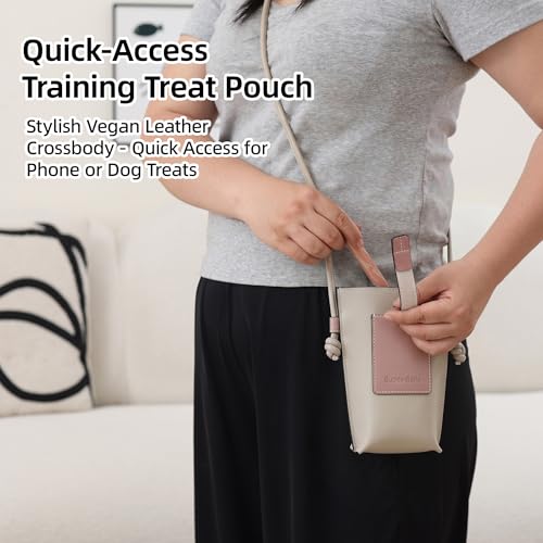 Crossbody Dog Walking Bag with Snap Closure，Dog Treat Pouch Training Bag with Open Top, Waterproof Vegan Leather Pet Training Pouch, Hands-Free Treat Bag for Dog Trainers, Phone & Treat Storage,Beige - color: Beige