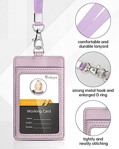 Teskyer Leather ID Badge Holder with Lanyard, Vertical Lychee Lilac | Durable Nylon Lanyard, Rear Card Pocket, Scan Without Removing Card, Built to Last, Work & Cruise Ready - color: Lichee Lilac, size: Vertical