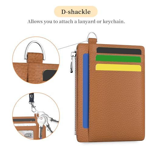 Hancynir Brown Minimalist Small Wallet Women Credit Card Holder RFID Slim | Zipper Pocket Wallet, Thin Travel Coin Purse, Ladies Women Mens Gifts, Cute Card Case, 6 Card Slots, ID Window, PU Leather - color: 01-Lichee Brown