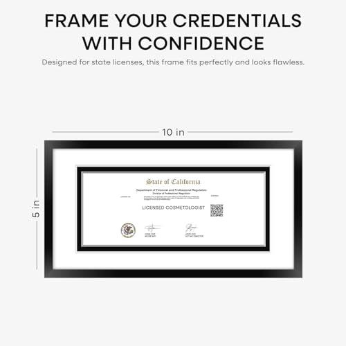 Homeforia 5x10 Black License Frame, High-End Metal, 3.5x8 Mat, Glass | High End Aluminum, Tempered Glass, Acid-Free 3.5x8 Removable Mat, 5x10 Edge-to-Edge Display 10x5, Wall Kit, Set Of 1 - color: Carbon Black, size: 5x10 | License