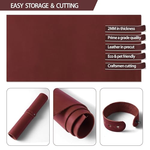 RingSun 10''X10'' Red Leather Sheets for Crafts (3mm), Full Grain Leather Tooling Leather - color: Red, size: 10''X10''