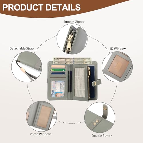 Small Wallet Women RFID Blocking Vegan Leather Slim Thin Bifold Credit Card Wallet Passport Holder Ladies Travel Wallet Mini Purse with Zipper Pocket - color: Green