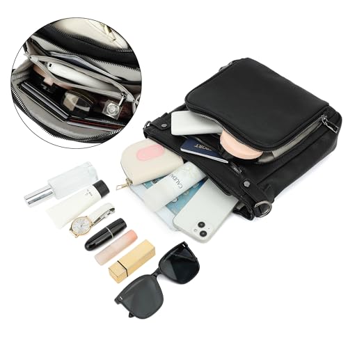 TANTOMI Crossbody Bags for Women Purses for Women Trendy Leather Shoulder Handbags Travel Purse with 6 Card Slots - color: Black