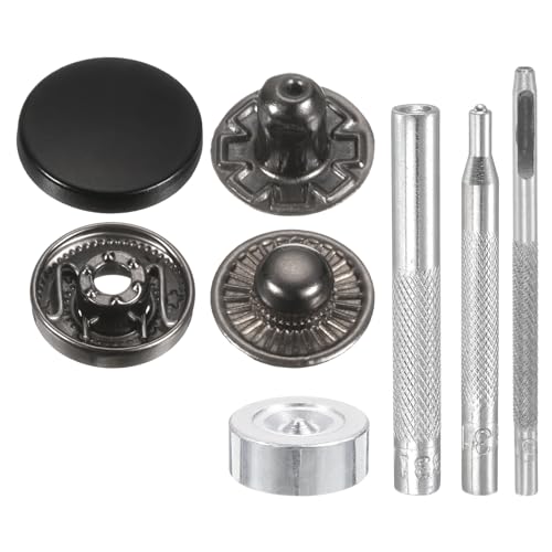HARFINGTON 24Set Leather Snaps Fasteners Kit 17mm Dia Brass Press-Stud Cap Button 2.76" Length Metal Snap Buttons with 4 Install Tools for Coat Bag Leather Marine Boat Canvas, Matte Black - color: Matte Black, size: 17mm