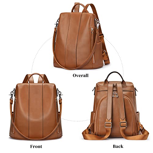 S-ZONE Leather Backpack Purses for Women Antitheft Rucksack Shoulder Bag Medium | Genuine Leather, Medium Fits 9.7-inch Tablet, for Work Travel Daily Commute, Multi Pockets, Adjustable Dual Straps - color: 2-brown