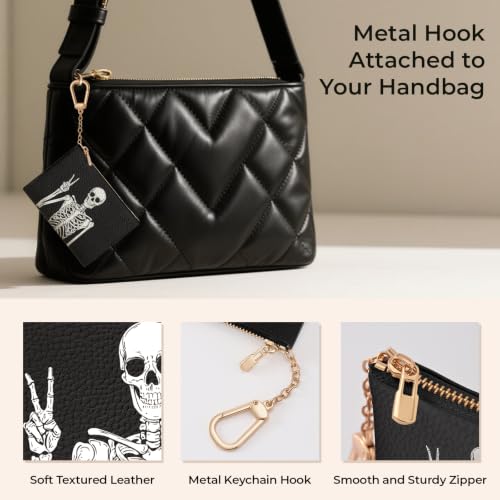 Funny Skull Skeleton Keychain Coin Purse for Women, Change Pouch | Small Zipper Purse, Little Tiny Zip Pocket, PU Leather, Travel Wallet for Girls, Cute Coin Cash Holder, Key Ring, Women Gifts - color: Funny Skull