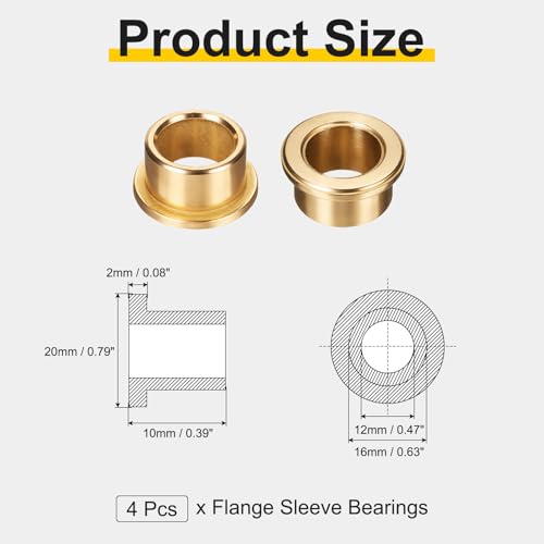 uxcell 4Pcs Flange Sleeve Bearings, 12mm Bore x 16mm OD x 10mm Length, Self-Lubricating Sintered Bronze Bushings - size: 12x16x10mm