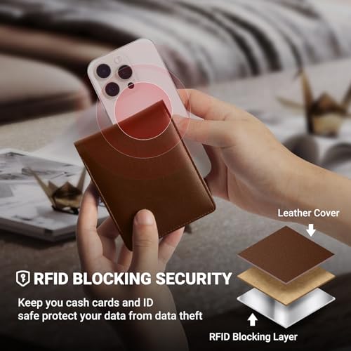 GNDR Wallet For Men RFID Blocking Brown Wallets Bifold Faux Leather Card Holder Front Pocket Mens Accessories With Gift Box - color: Brown-02