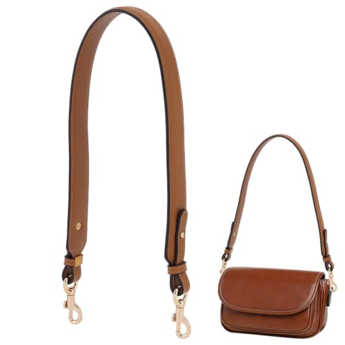 PH PandaHall Leather Replacement Shoulder Strap, 28.5 Inch (72.5cm) Purse Strap 1.4 Inch Wide Short Bag Strap with Golden Metal Clasps for Women DIY Underarm Bag Crossbody Shoulder Bag Handbag, Brown - color: Brown Strap+golden Buckle