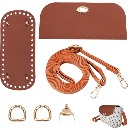beinkmake PU Leather Purse Crochet Set, Coffee Oval Bag Bottom with Flap Cover and Adjustable Shoulder Strap, DIY PU Leather Bag Knitting Set for Handbag, Purse and Crossbody Bags Making - color: Coffee