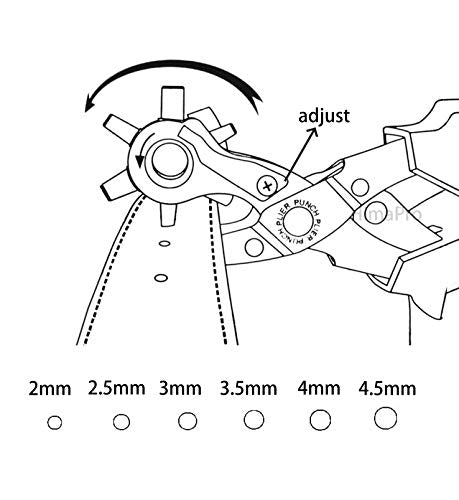 HimaPro Leather Hole Rotary Puncher for Belts, Dog Collars, Saddles, Shoes, Watch Bands, and etc. with a Measuring Ruler, Two Spare Punch Plates, and a Mini Metal Drill