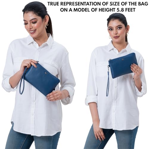 Leather Wristlet Wallet for Women Clutch Handbag Purse with Cell Phone Slot | Genuine Top Grain Leather, 8 Credit Card Slots, Detachable Strap, YKK Zipper, Gifts for Women - color: Sapphire Blue Nappa