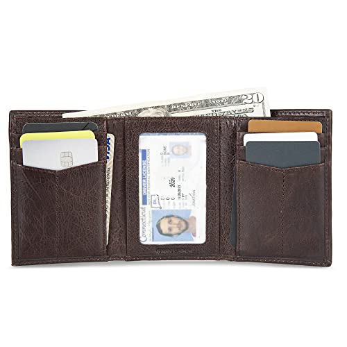 Eddie Bauer Men Signature Trifold Wallet - color: Leather Logo - Brown