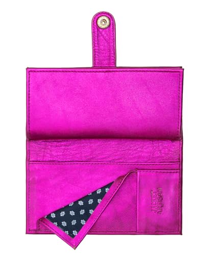 Women’s Genuine Leather Wallet – Slim Design with Secure Snap Multiple - Card Slots & Interior Zipper Pocket (Pink Metalic) - color: Pink Metalic