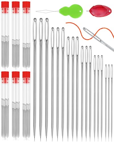 FIVEIZERO Large Eye Needles for Hand Sewing, 60 Pack, Assorted Sizes, Sewing Needles, Needles, Needles for Sewing, Embroidery Needles for Hand Sewing, Sliver - color: Silver 60PCS